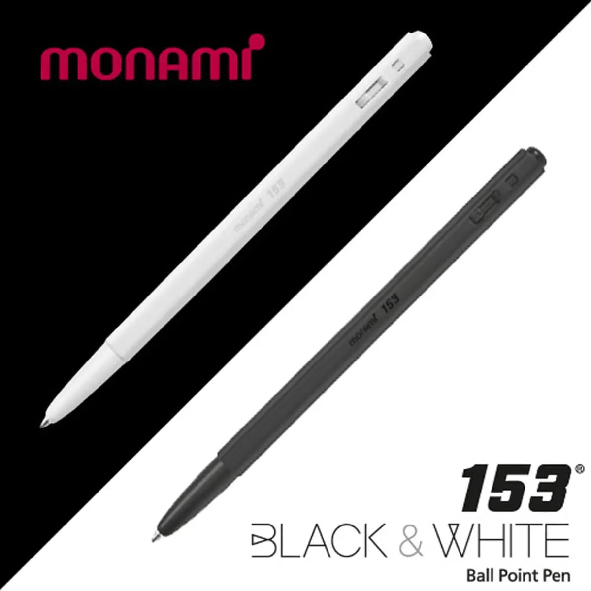 MONAMI 153 Black & White Ballpoint Pen 0.7mm | Elegant metallic design for professional writing - view 3