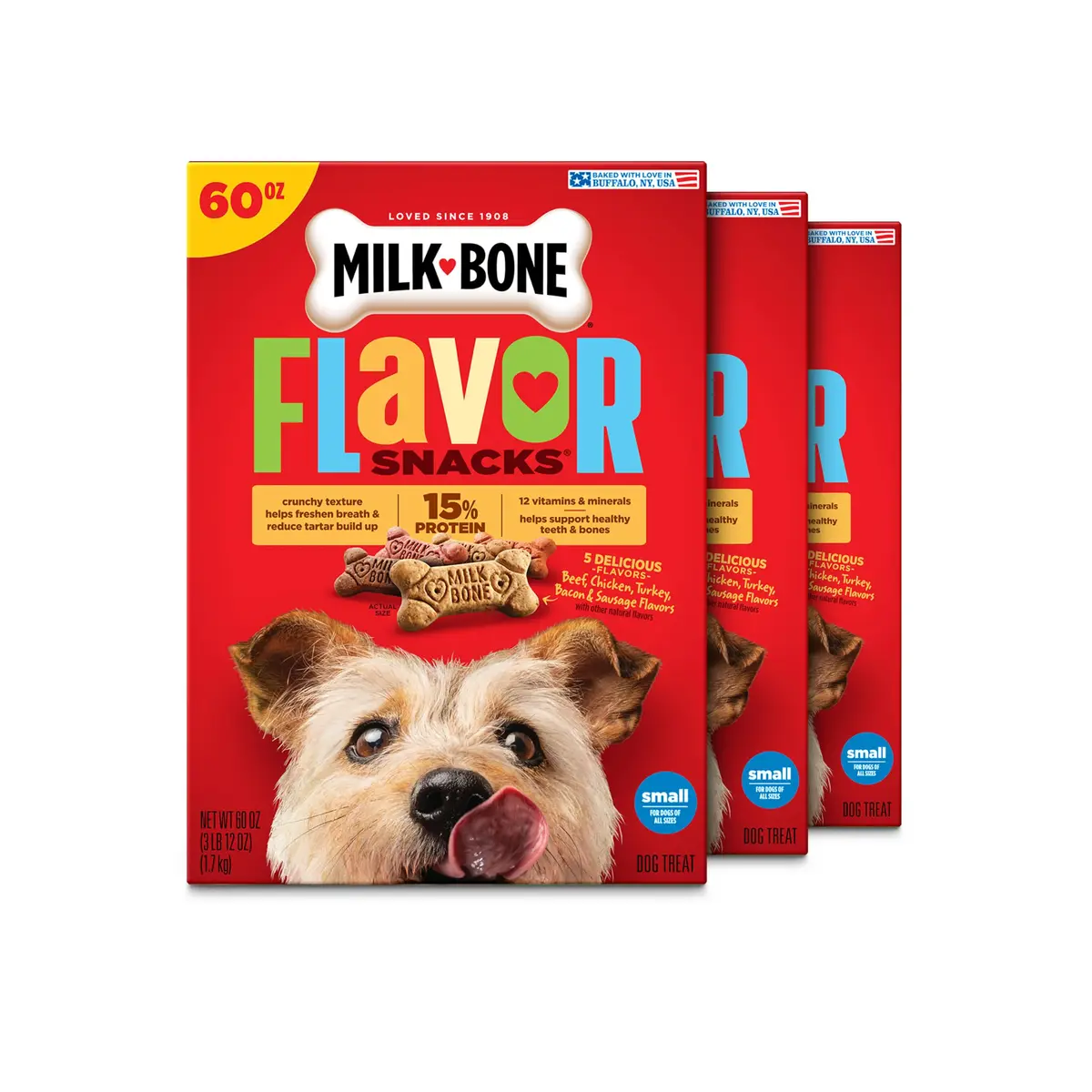Milk-Bone Flavor Snacks Small Dog Biscuits 60 oz Boxes | Crunchy, Wholesome Treats with 15% Protein & 12 Vitamins - main product image