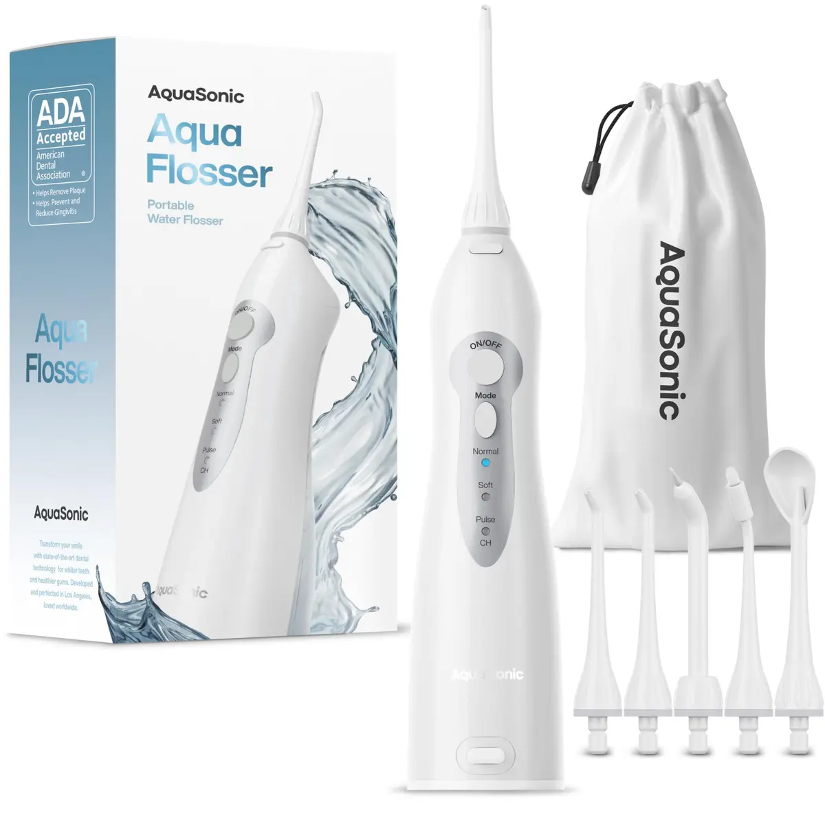 Aquasonic Aqua Flosser Cordless Rechargeable Water Flosser 5 Piece Set | Deep Clean Oral Irrigator for Braces & Travel - main product image