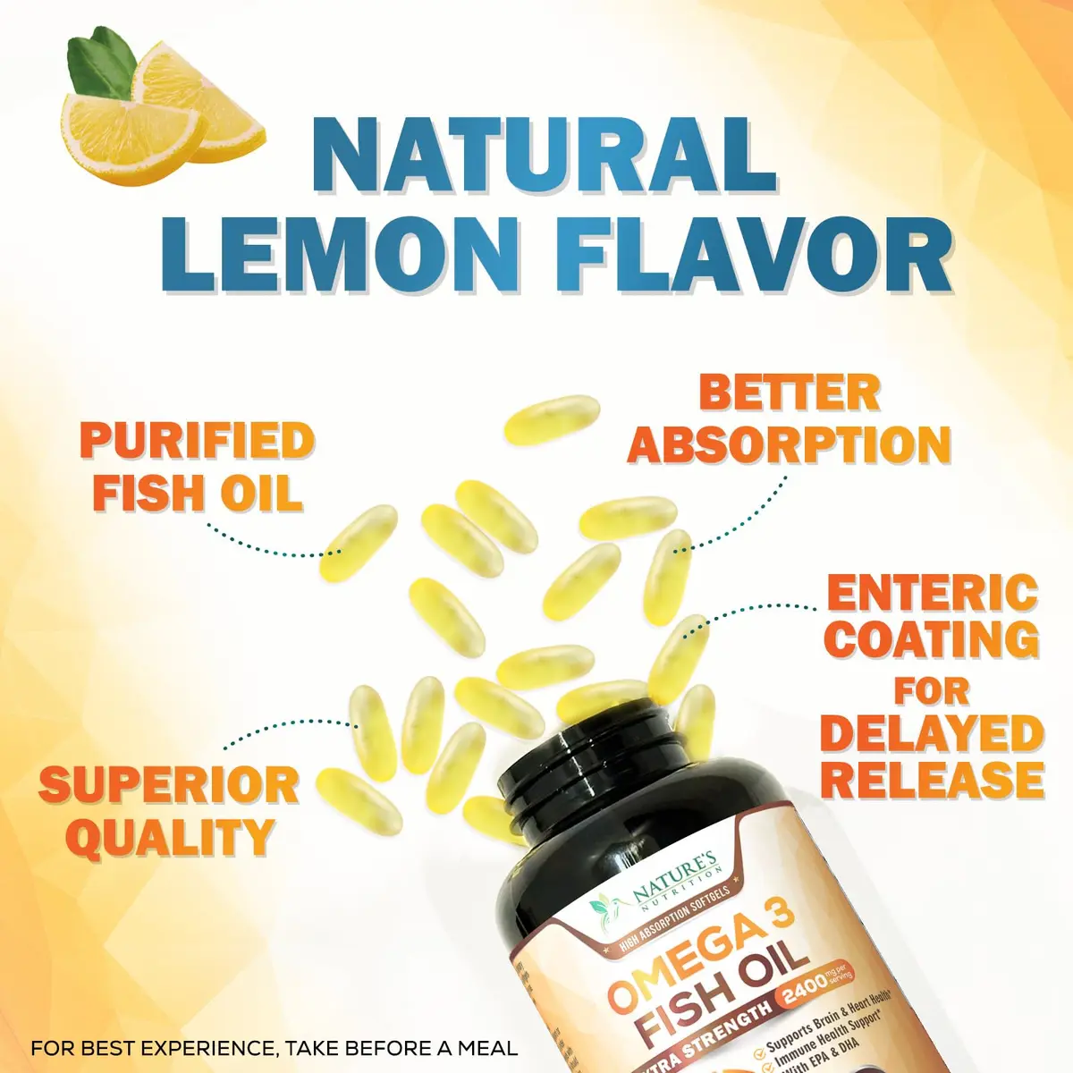 Nature's Nutrition Omega 3 Fish Oil 2400mg | Triple Strength Daily Supplement with EPA & DHA for Heart, Brain & Immunity - view 5