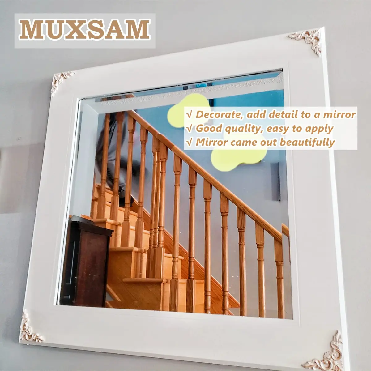 MUXSAM Unpainted Wooden Corner Appliques 8x8cm | Vintage European Style Decor - view 5