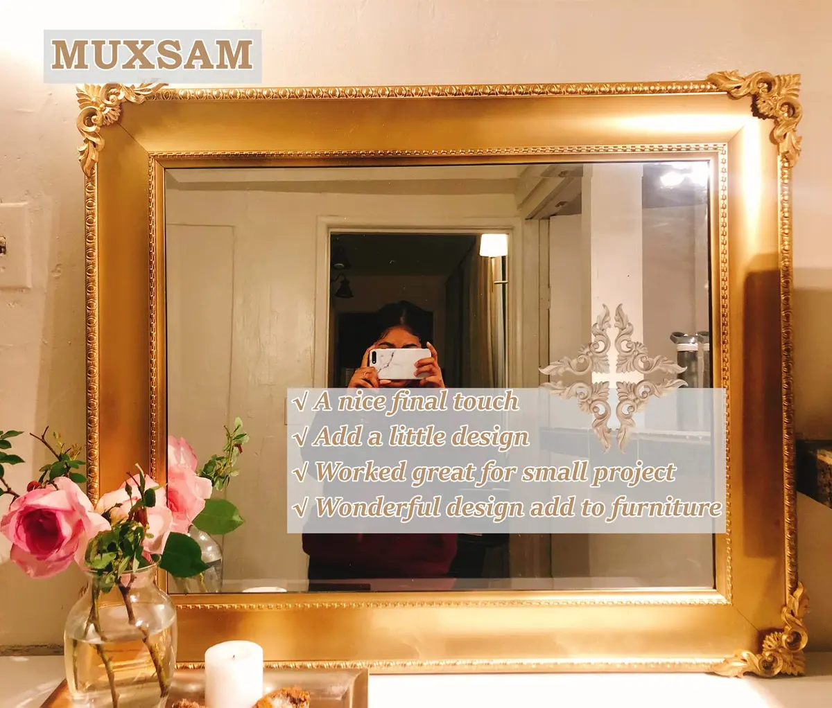 MUXSAM Unpainted Wooden Corner Appliques 8x8cm | Vintage European Style Decor - view 6
