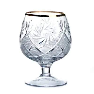 Neman Crystal Russian Cut Crystal Cognac Snifter Goblet Set (6) | 5 Oz. Hand Made with Gold Rim - view 6