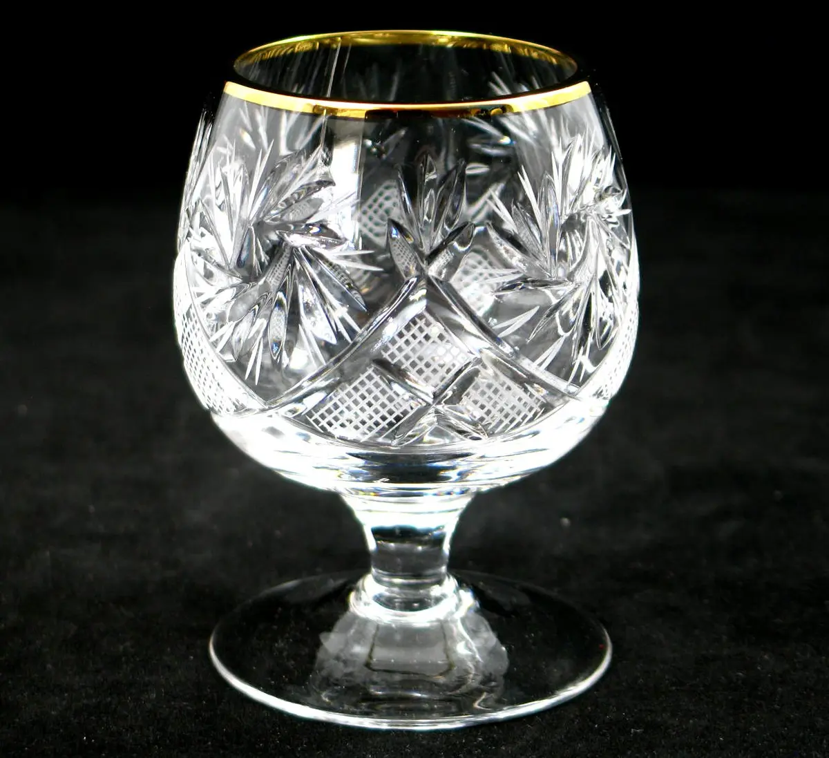 Neman Crystal Russian Cut Crystal Cognac Snifter Goblet Set (6) | 5 Oz. Hand Made with Gold Rim - view 3