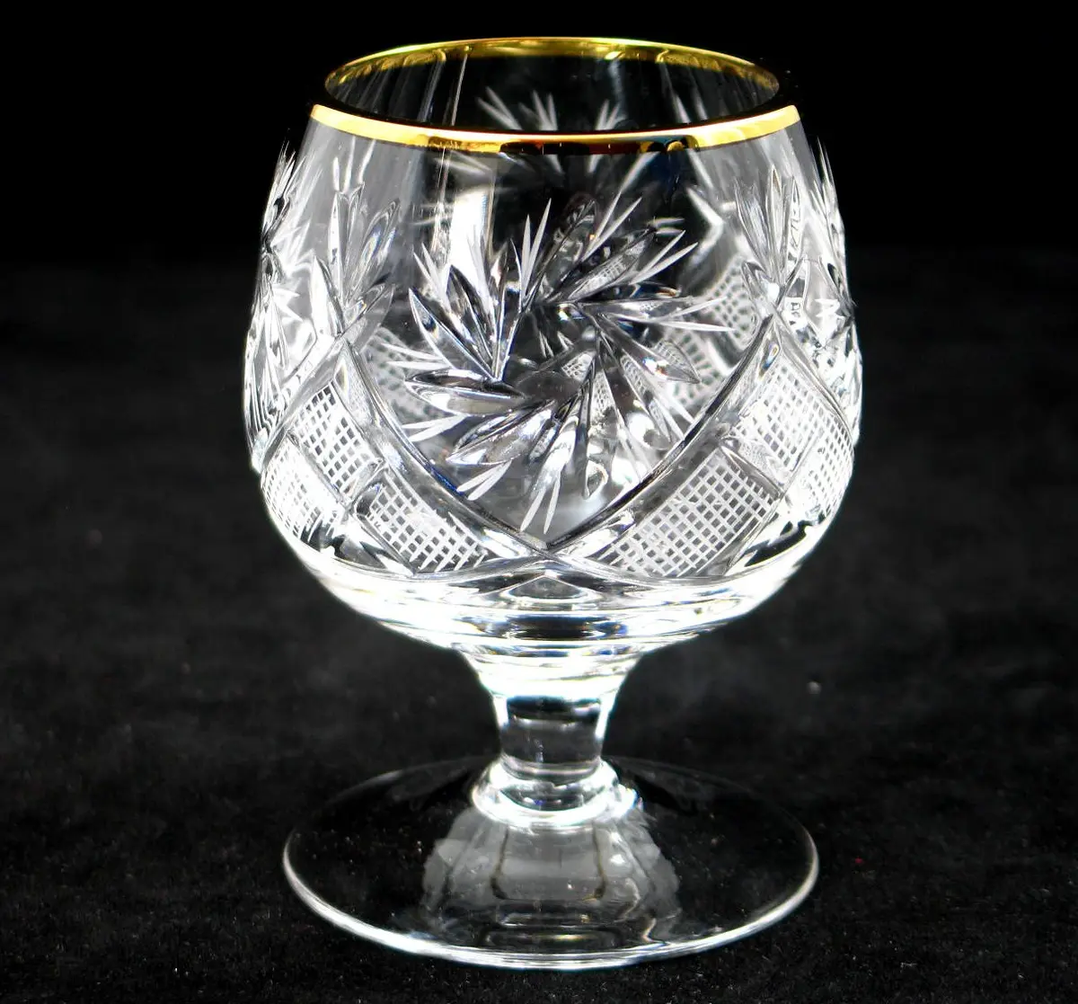 Neman Crystal Russian Cut Crystal Cognac Snifter Goblet Set (6) | 5 Oz. Hand Made with Gold Rim - view 4