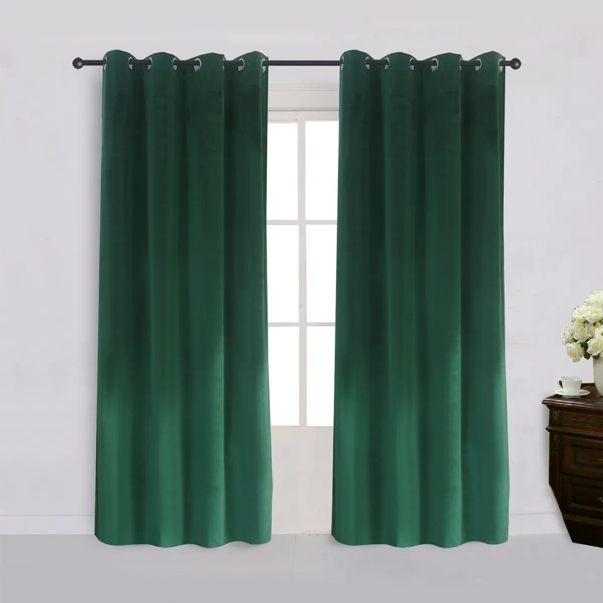 Cherry Home Velvet Curtains Set of 2 Dark-Green | Blackout Panels for Home Theater & Bedroom - main product image