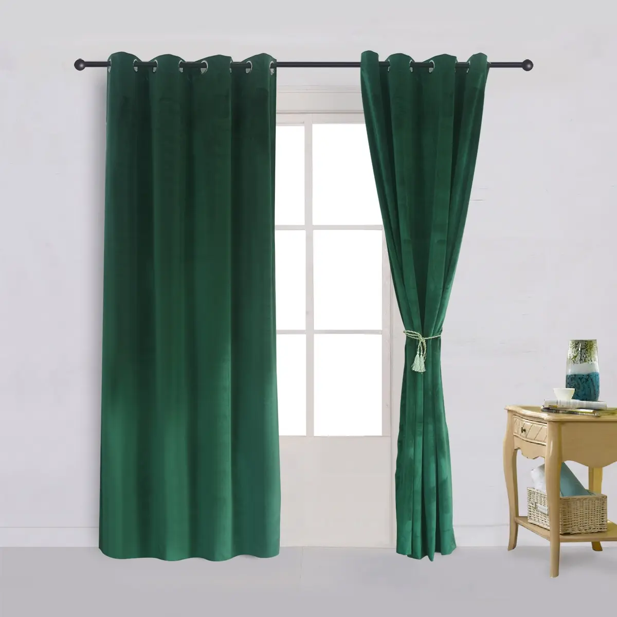 Cherry Home Velvet Curtains Set of 2 Dark-Green | Blackout Panels for Home Theater & Bedroom - view 2