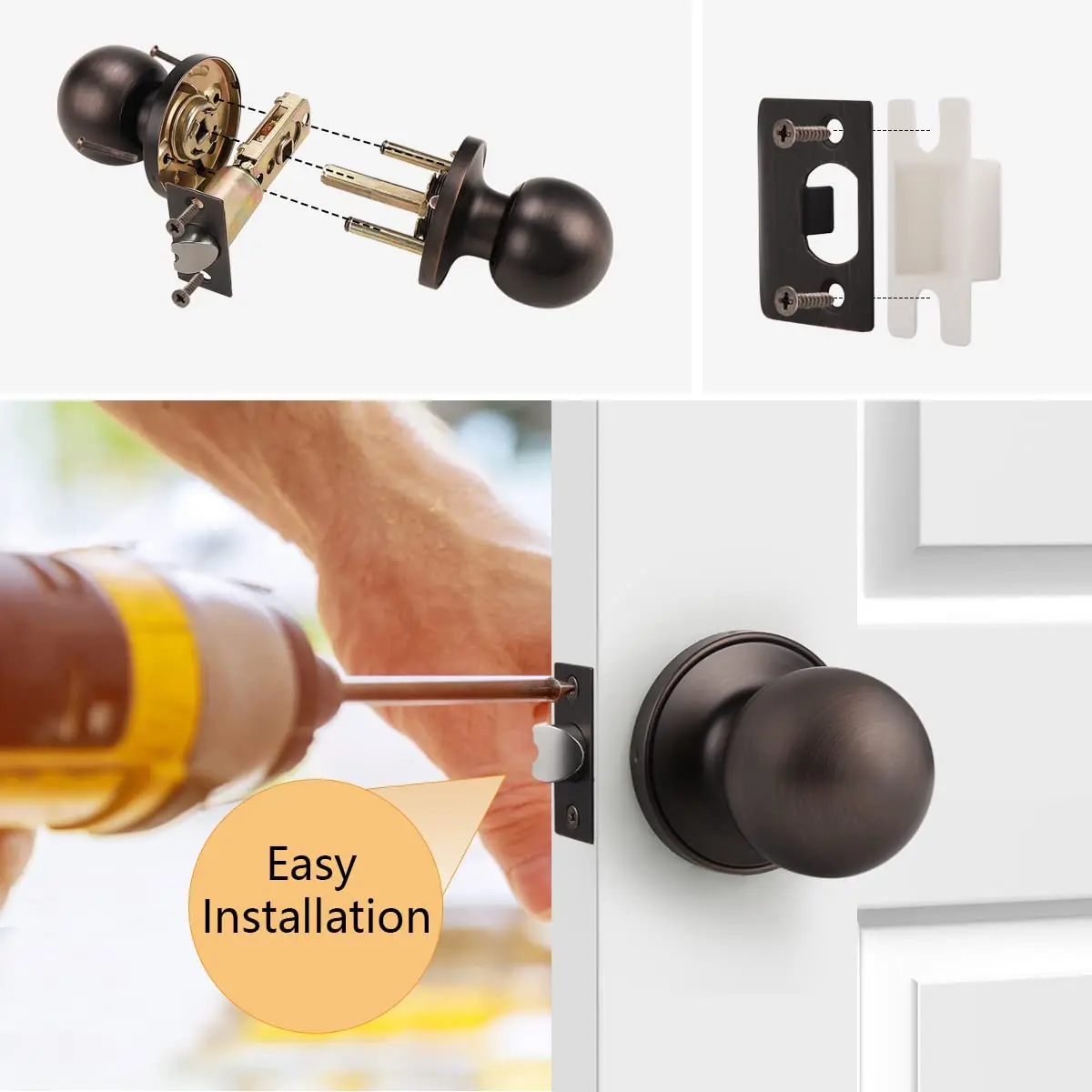 Probrico Passage Door Knobs 10 Pack Oil Rubbed Bronze | Interior Hall Closet Door Hardware - view 7