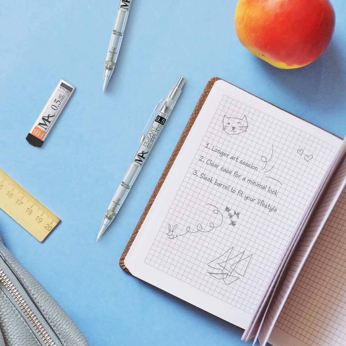 MozArt Supplies Mechanical Pencil Set 4 Sizes 0.3 0.5 0.7 0.9mm HB Lead Clear | Ideal for Drawing & Writing - view 6
