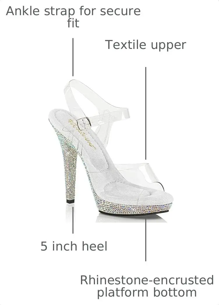 Fabulicious Lip-108DM Ankle-Strap Sandal 12 in Clear/Silver Multi Rs | 5" Heel, Platform & Rhinestones - view 3