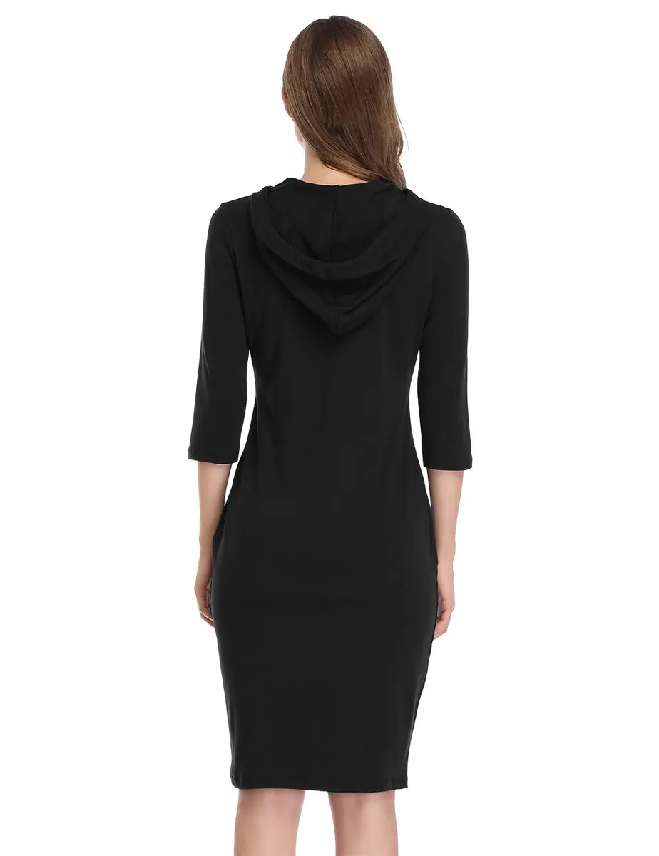 MISSKY 3/4 Long Sleeve Dresses for Women Pocket Black Sweatshirts for Women (S) | Casual Fashion - view 3