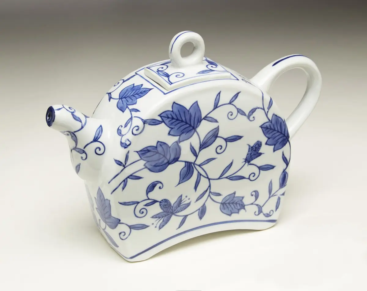Zeckos Blue and White Ceramic Teapot | Classic Porcelain Design with Removable Lid - main product image