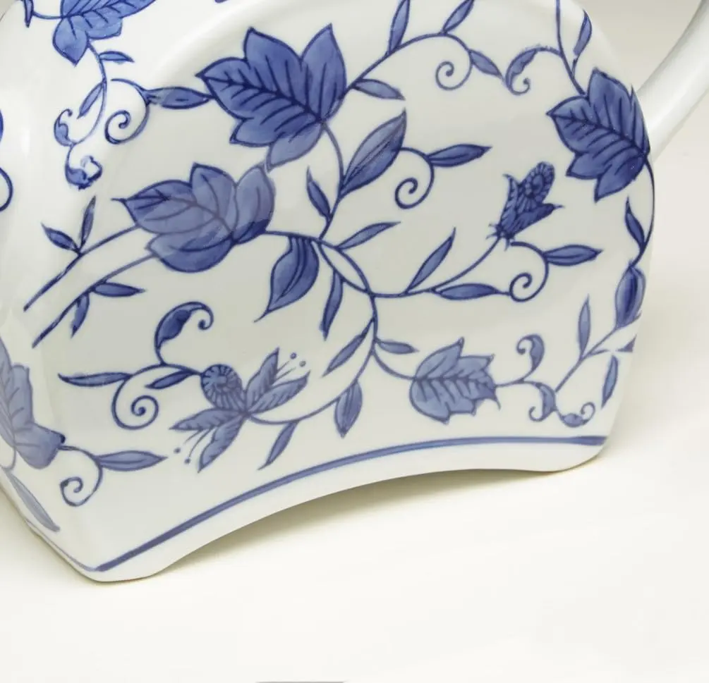 Zeckos Blue and White Ceramic Teapot | Classic Porcelain Design with Removable Lid - view 2