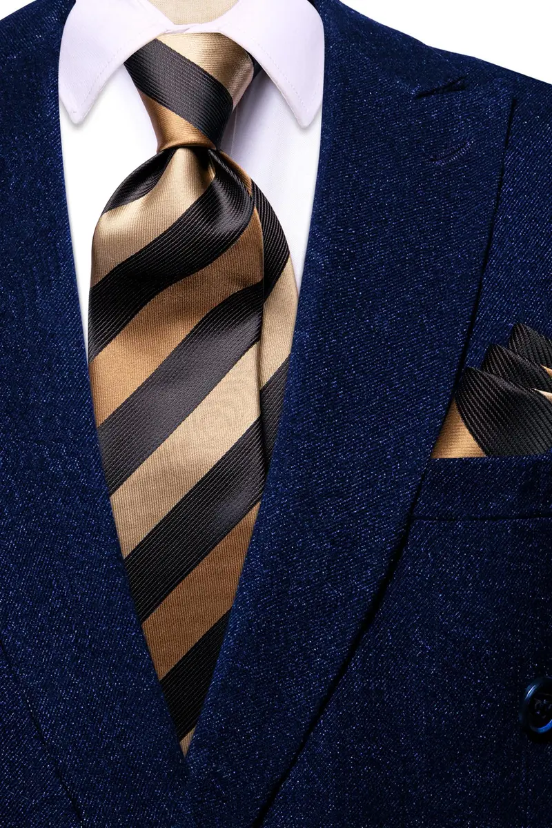 Hi-Tie Mens Plaids Striped Brown Ties Set 150cm | Elegant Silk Necktie for Men - view 7