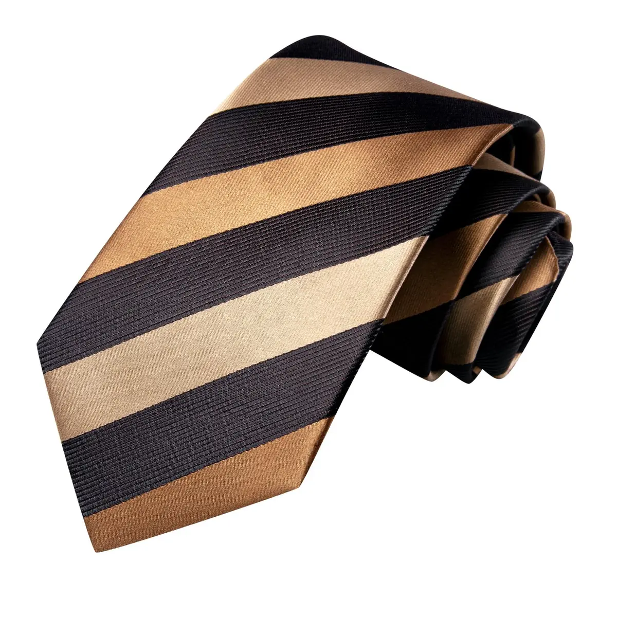 Hi-Tie Mens Plaids Striped Brown Ties Set 150cm | Elegant Silk Necktie for Men - view 4