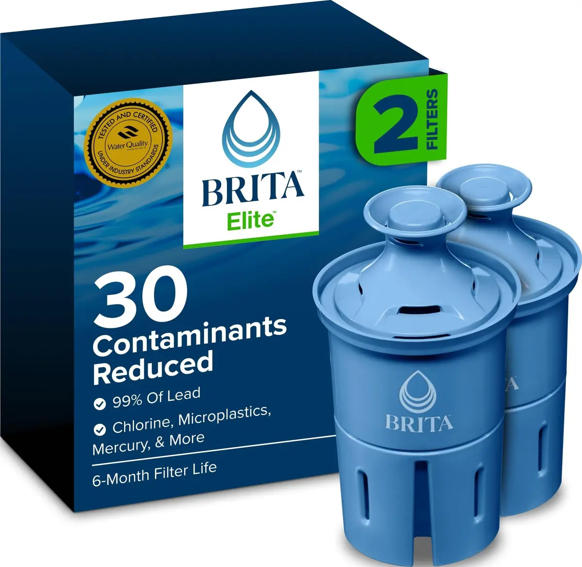 BRITA Elite Replacement Water Filter 2 Pack | NSF Certified, Lasts 6 Months, Reduces Lead & 30 Contaminants - main product image