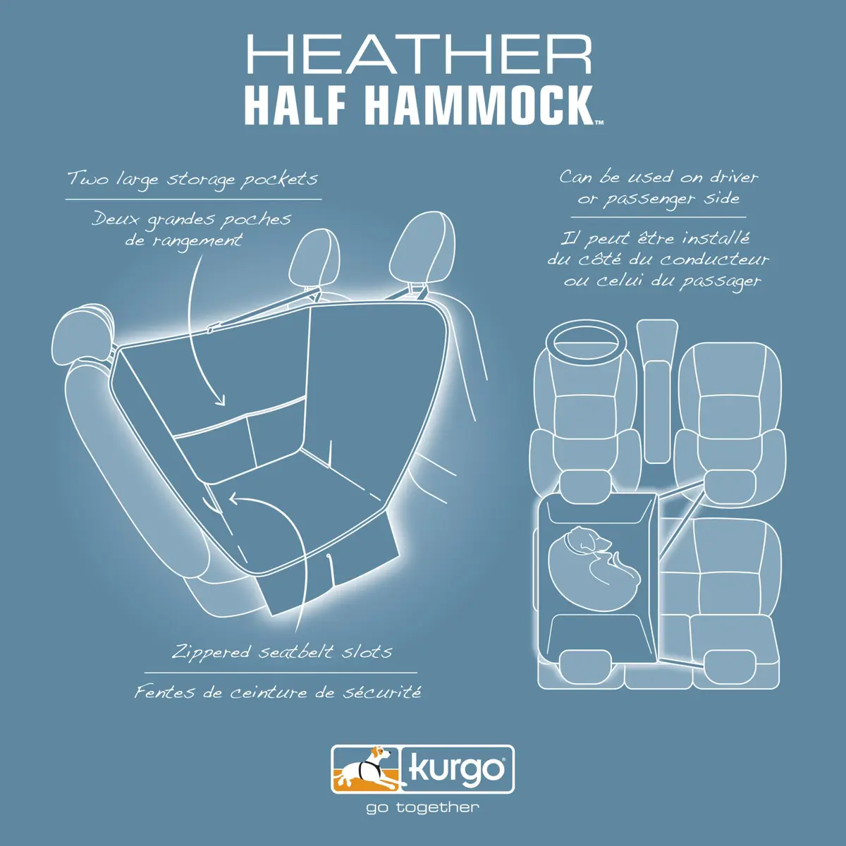 Kurgo Half Hammock Seat Cover, Heather Grey | Waterproof, Stain-Resistant, Universal Fit (27.5" Wide) - view 5