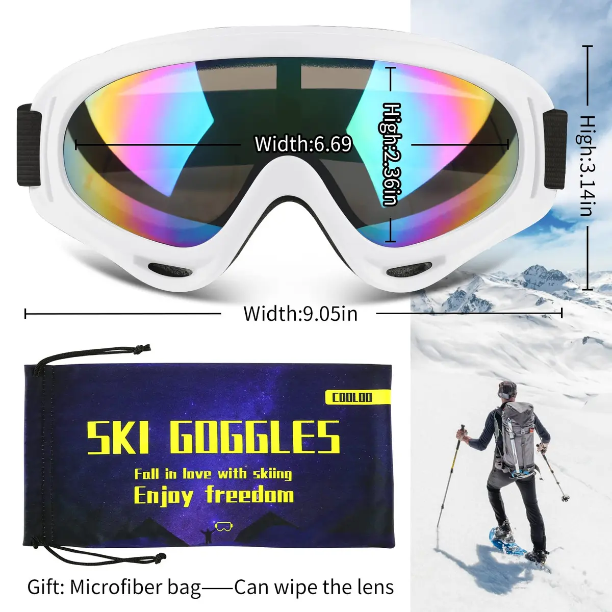 COOLOO Ski Goggles 2 Pack UV400 Impact-Resistant Snowboard & Ski Goggles for Men Women Kids - view 3