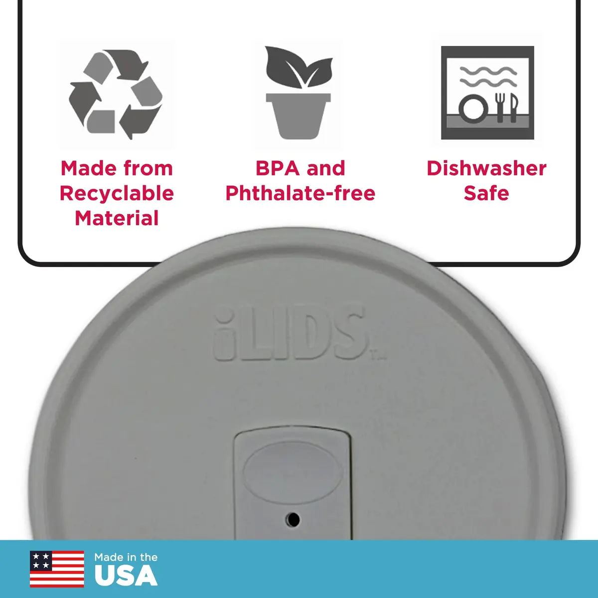 iLIDS Mason Jar Drink Lid, Wide Mouth, Gray, 2 Pack | Spill-Resistant, Food-Safe, USA Made - view 5