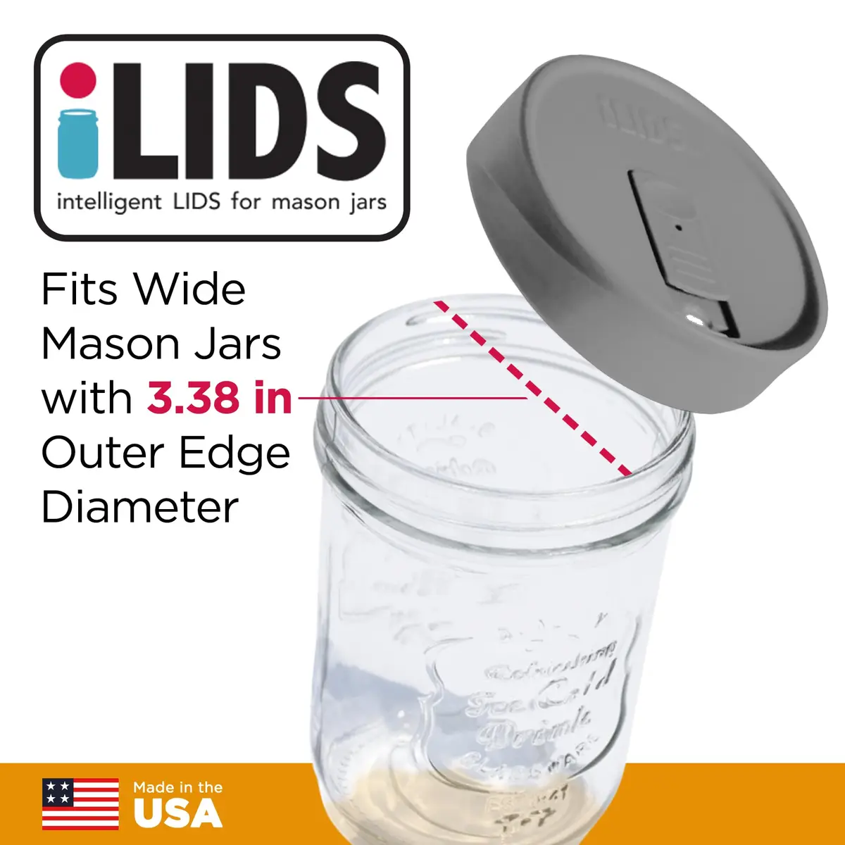 iLIDS Mason Jar Drink Lid, Wide Mouth, Gray, 2 Pack | Spill-Resistant, Food-Safe, USA Made - view 2