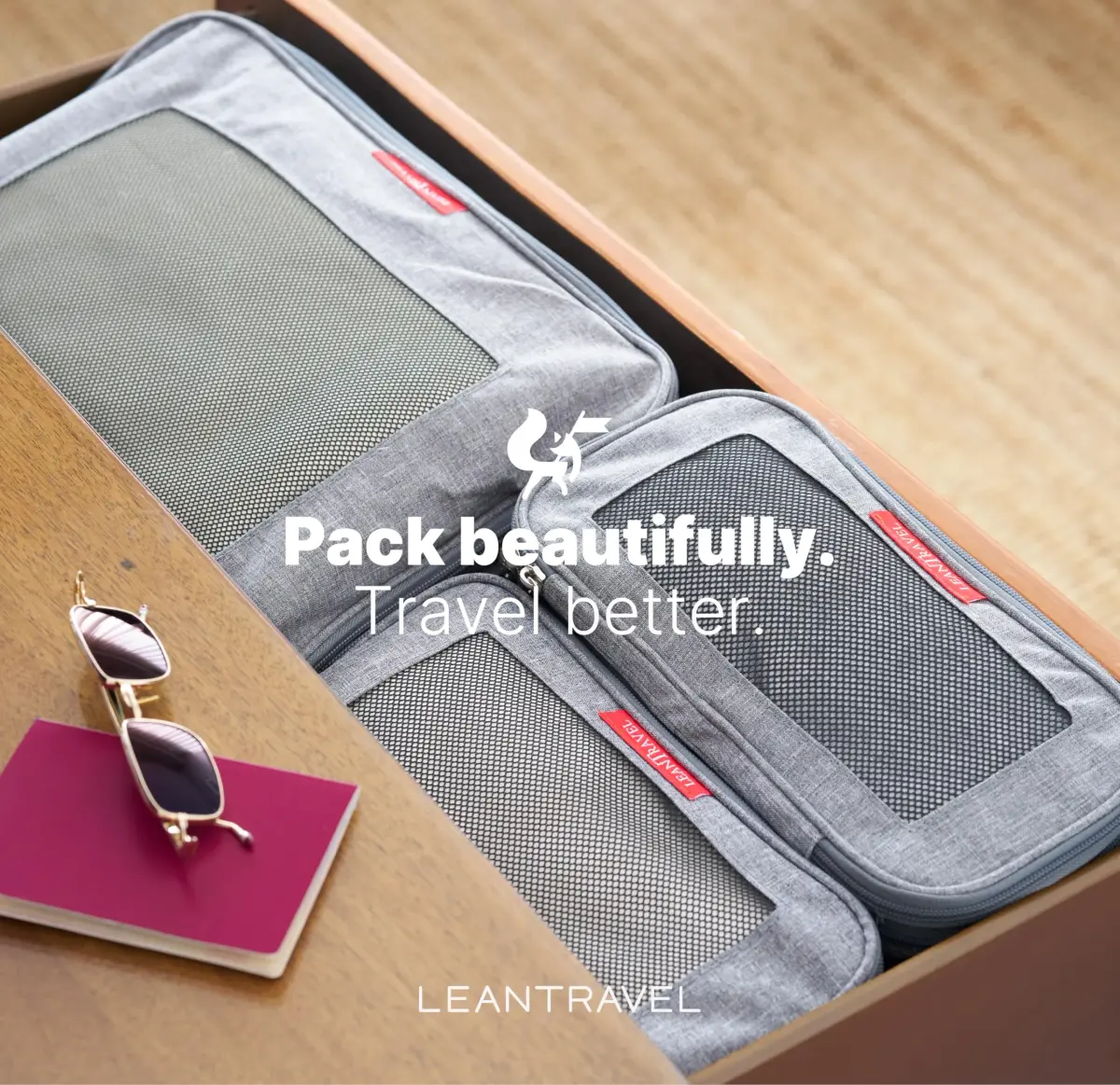 LeanTravel Premium Compression Packing Cubes 3-Pack Grey | Luggage Organizer Bags with Double Zipper & Breathable Mesh Panel - view 5