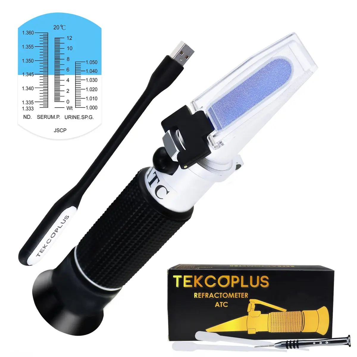 TEKCOPLUS 3-in-1 Clinical Refractometer with ATC 0-12 g/100ml Serum Protein | Urine SG 1.000-1.050 | RI 1.333-1.360 - main product image
