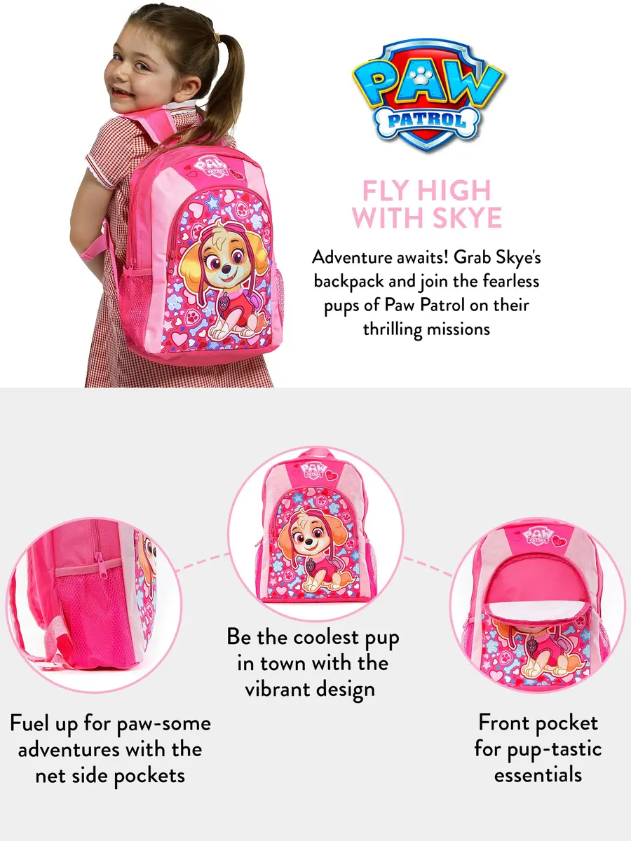 Paw Patrol Skye Backpack for Girls | Kids School Bags | Vibrant Pink & Multicolor - view 4