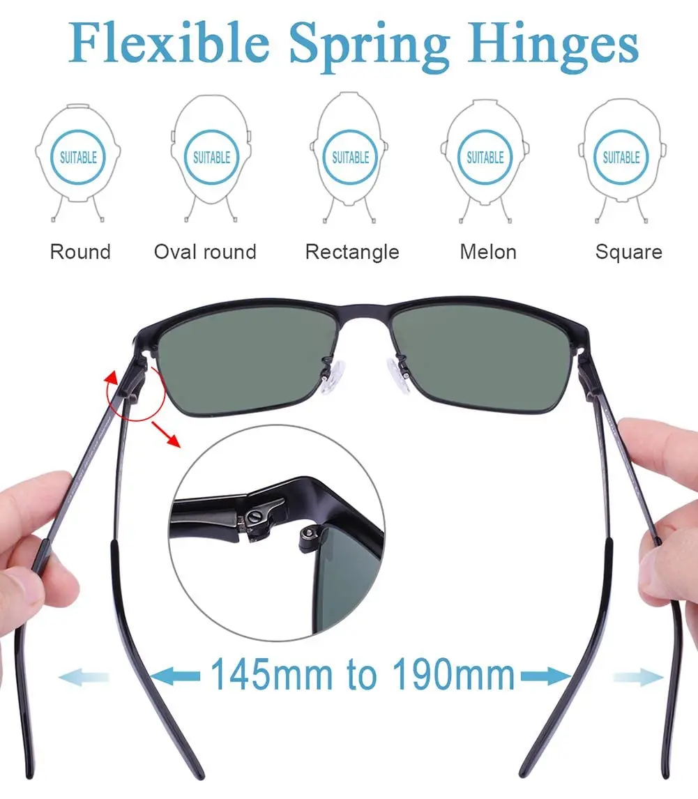 CARFIA Polarized Sunglasses for Men Spring Hinge Metal Frame CA5225 | Classic Square Design, UV400 & Shatterproof (70-120 chars) - view 5