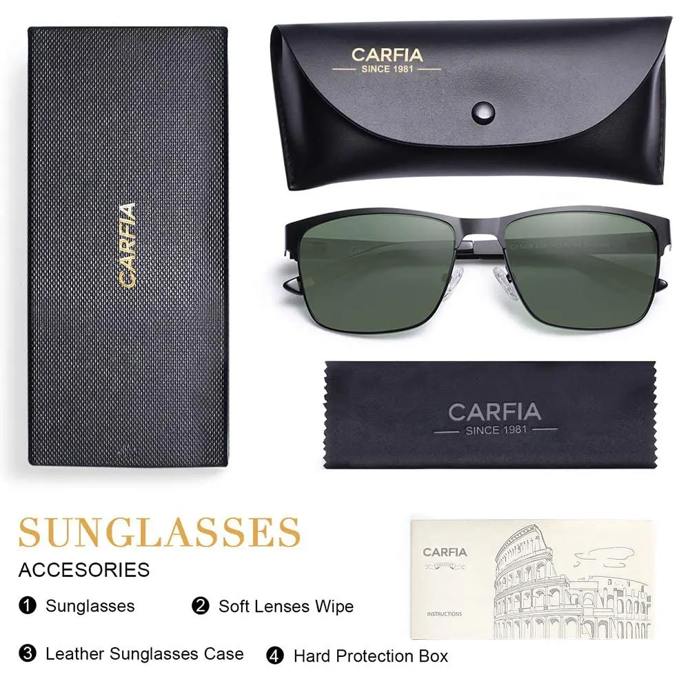 CARFIA Polarized Sunglasses for Men Spring Hinge Metal Frame CA5225 | Classic Square Design, UV400 & Shatterproof (70-120 chars) - view 7