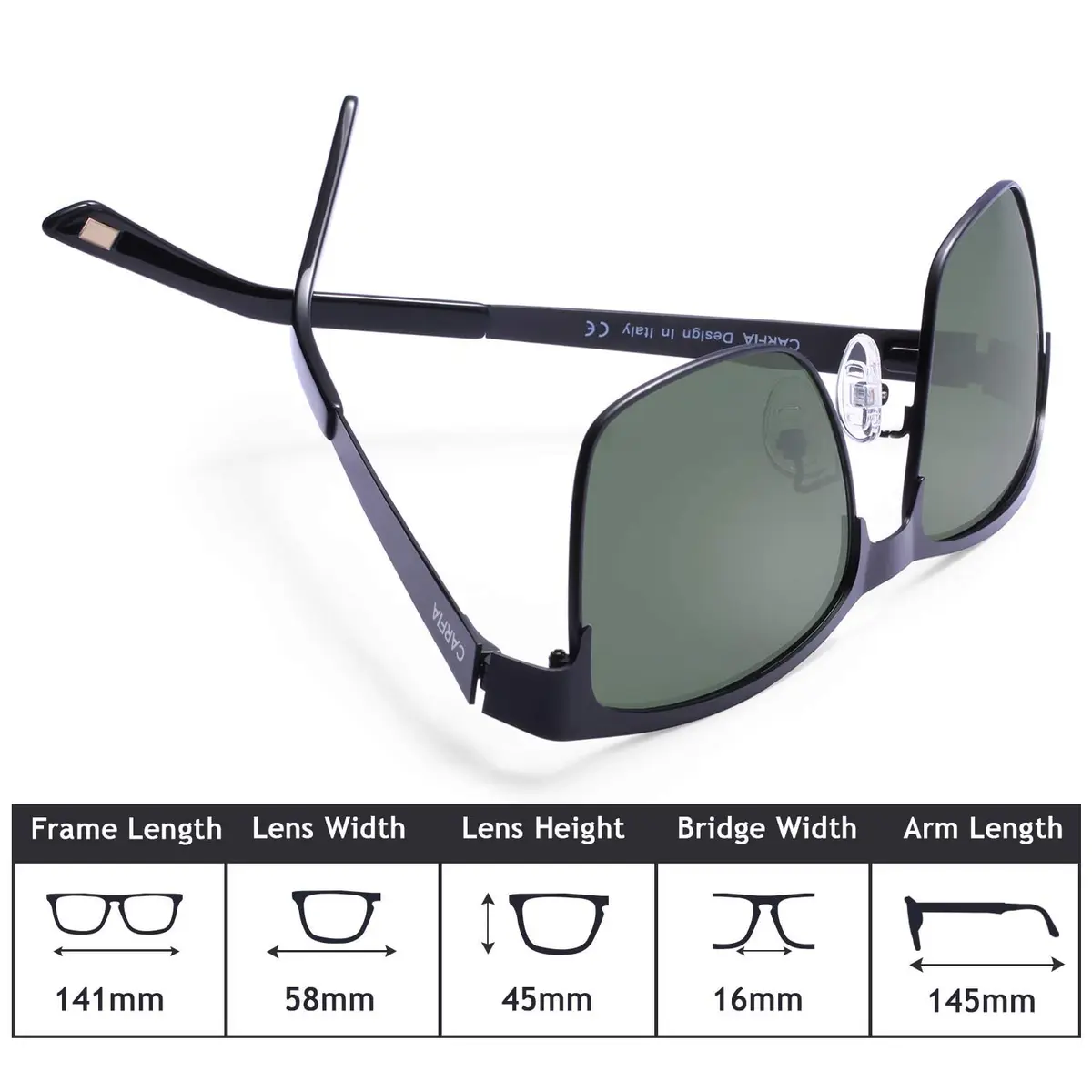 CARFIA Polarized Sunglasses for Men Spring Hinge Metal Frame CA5225 | Classic Square Design, UV400 & Shatterproof (70-120 chars) - view 8