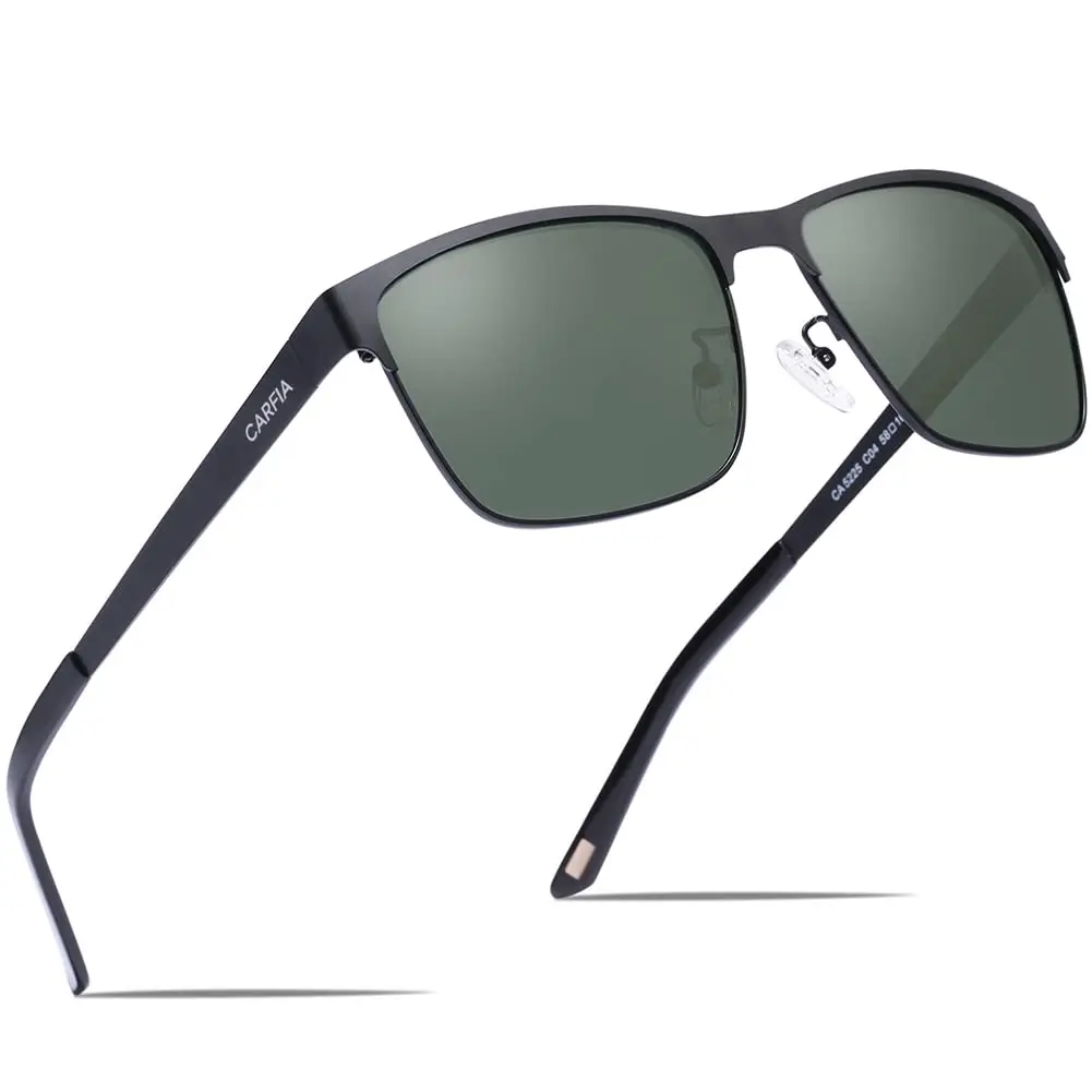CARFIA Polarized Sunglasses for Men Spring Hinge Metal Frame CA5225 | Classic Square Design, UV400 & Shatterproof (70-120 chars) - view 9