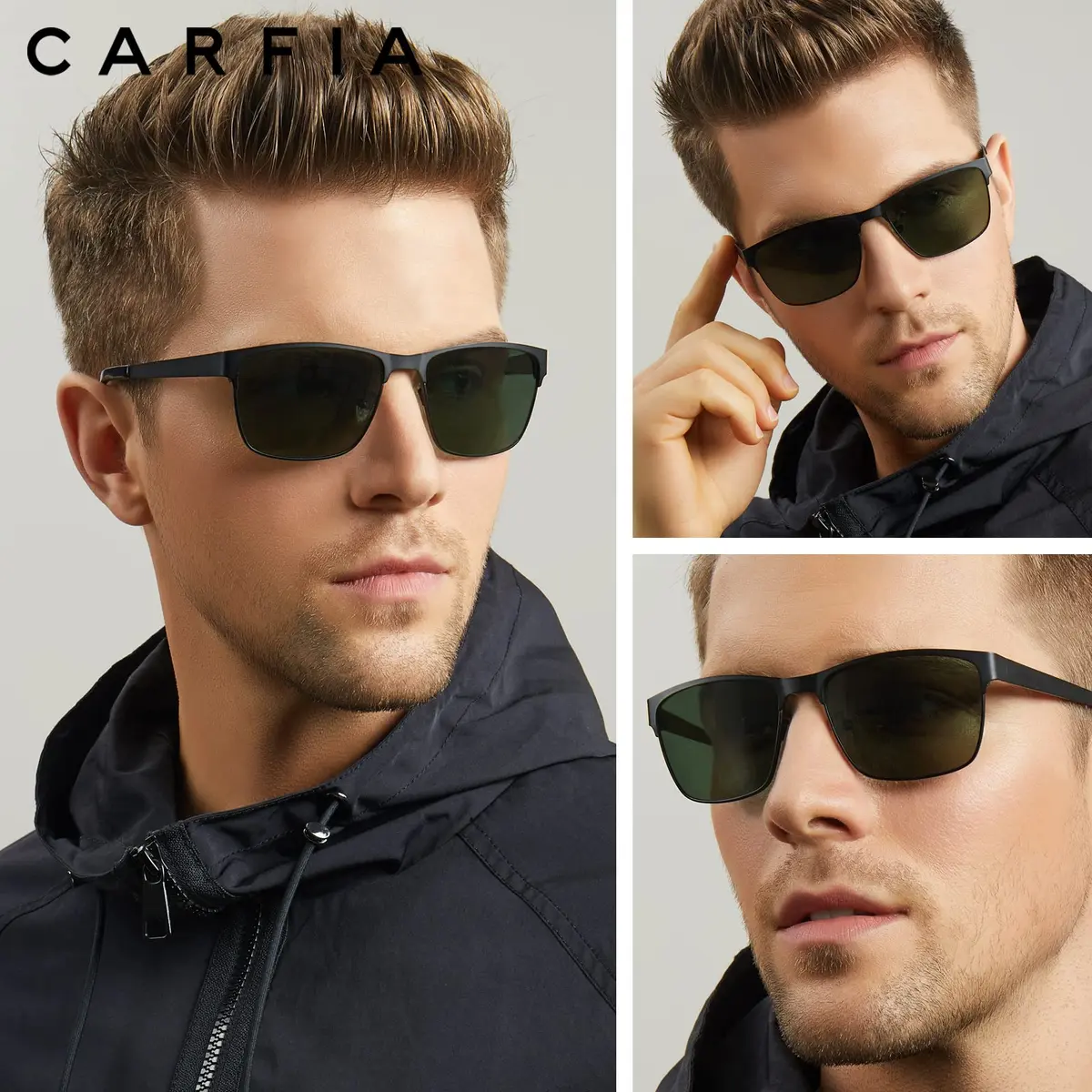 CARFIA Polarized Sunglasses for Men Spring Hinge Metal Frame CA5225 | Classic Square Design, UV400 & Shatterproof (70-120 chars) - view 3