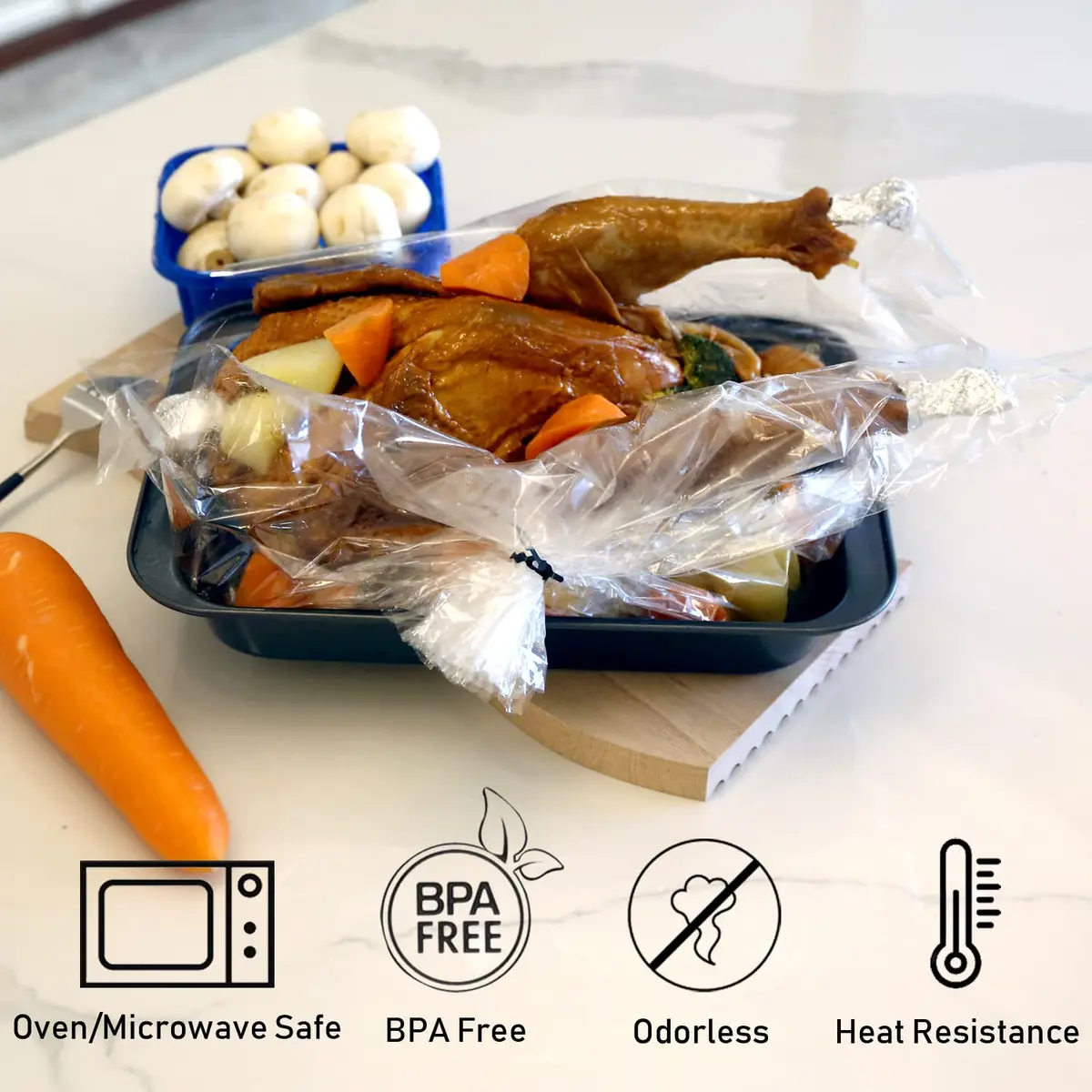 WRAPOK Oven Cooking Turkey Bags - Large Size, No Mess for Chicken, Meat, Seafood, Vegetables (17 x 21.5 Inch) - view 2