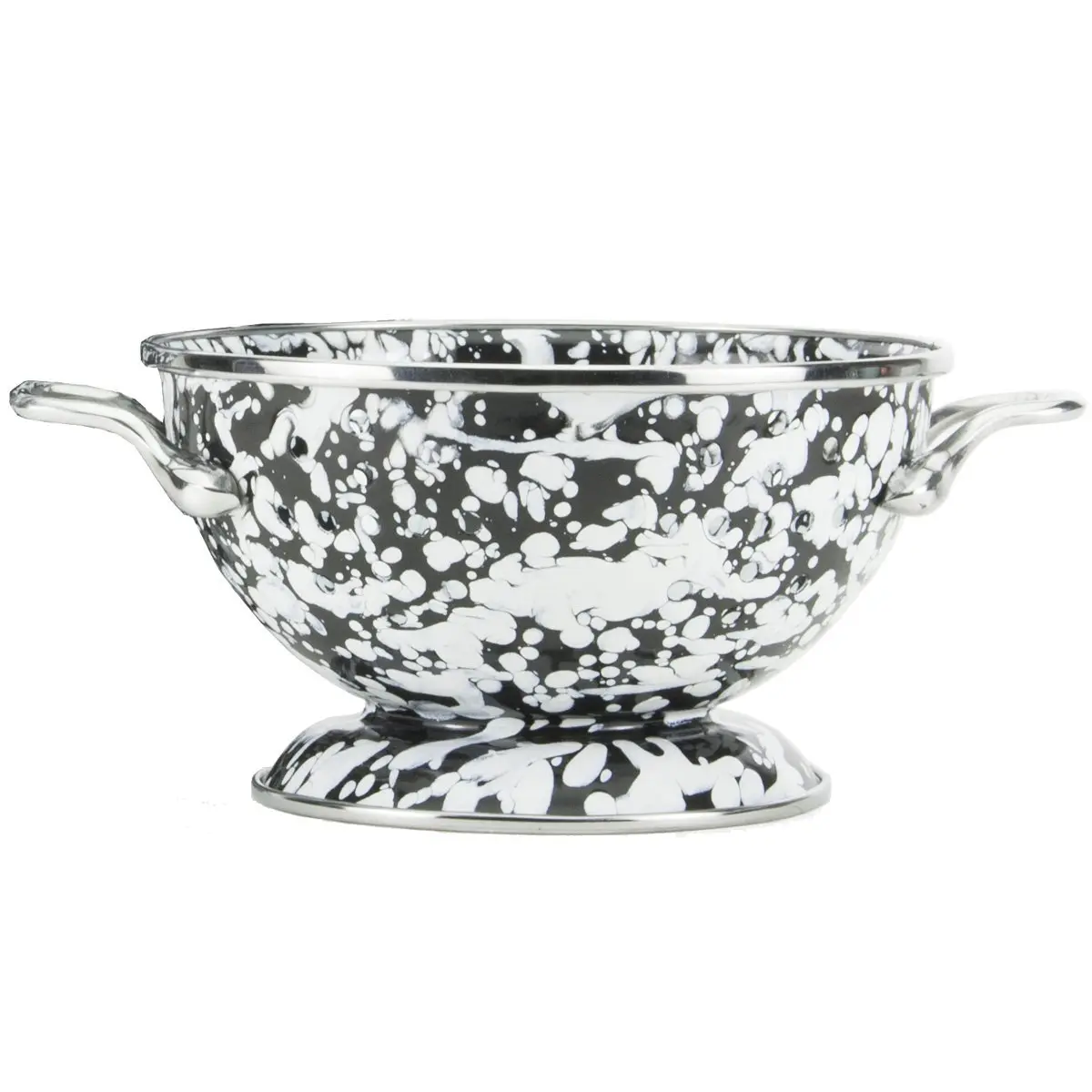 Golden Rabbit Enamelware Petite Colander 1 quart | Stylish Black Swirl Kitchen Tool - main product image