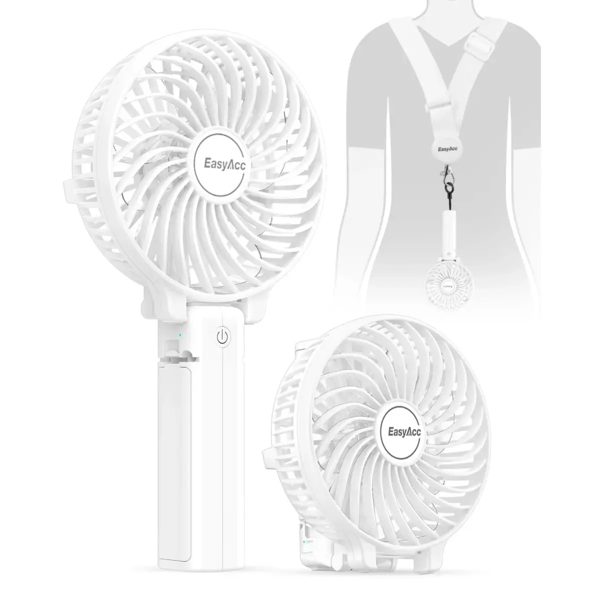 EasyAcc Handheld Fan White 20.32 cm (8 inches) | Powerful Portable USB Fan with 3 Speeds & 10-Hour Battery - main product image