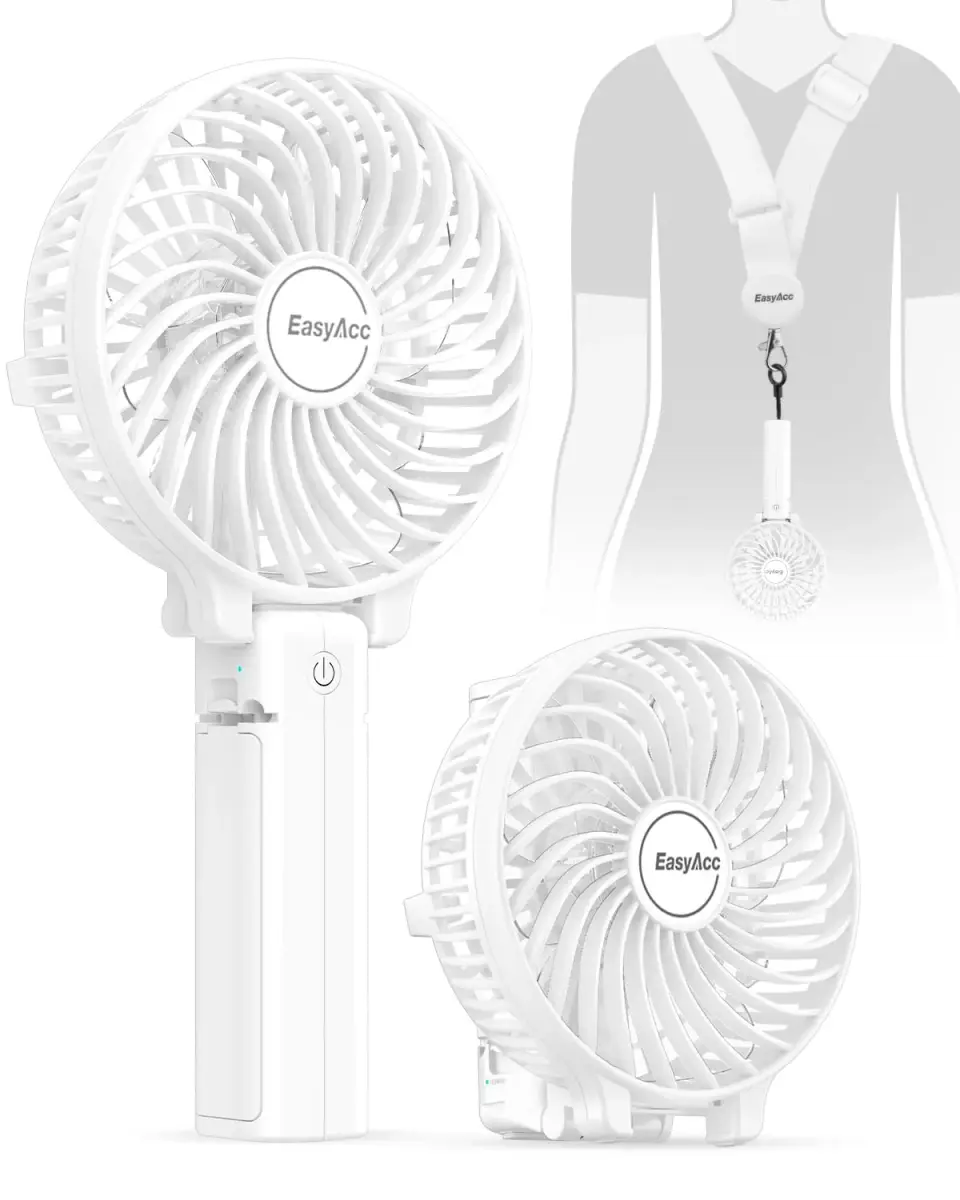 EasyAcc Handheld Fan White 20.32 cm (8 inches) | Powerful Portable USB Fan with 3 Speeds & 10-Hour Battery - main product image