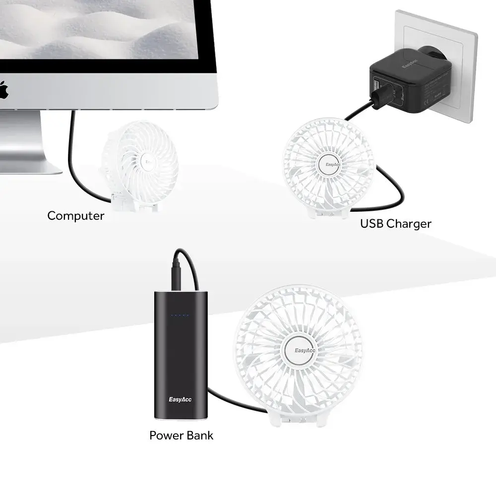 EasyAcc Handheld Fan White 20.32 cm (8 inches) | Powerful Portable USB Fan with 3 Speeds & 10-Hour Battery - view 8