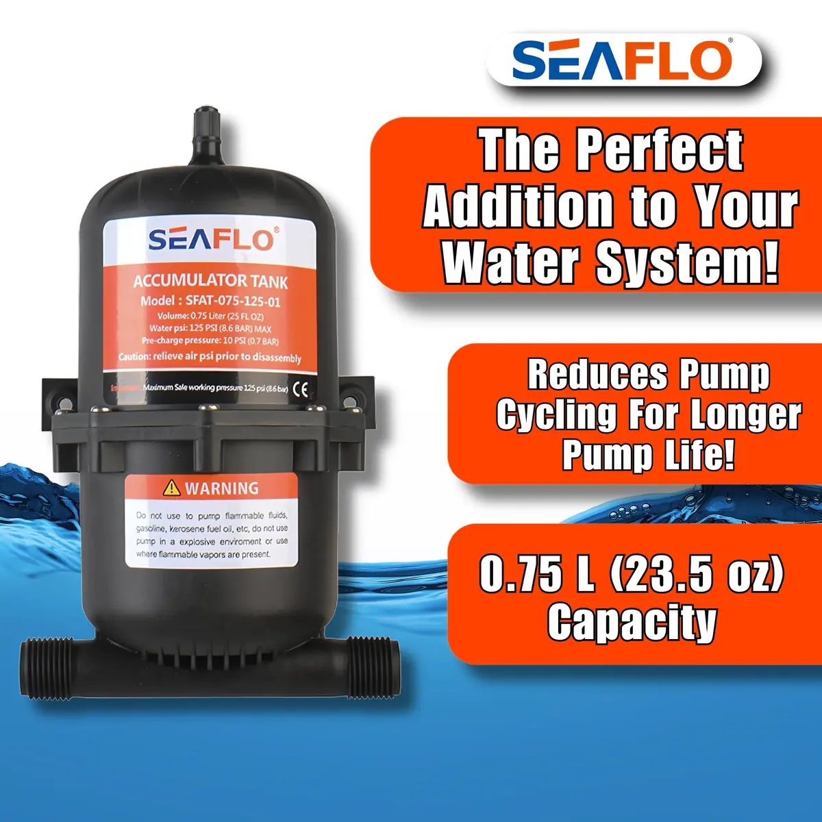 SEAFLO 0.75L (23.5 oz) Accumulator Tank | Reduces Pump Cycling & Smooths Flow for RV & Off-Grid - view 4