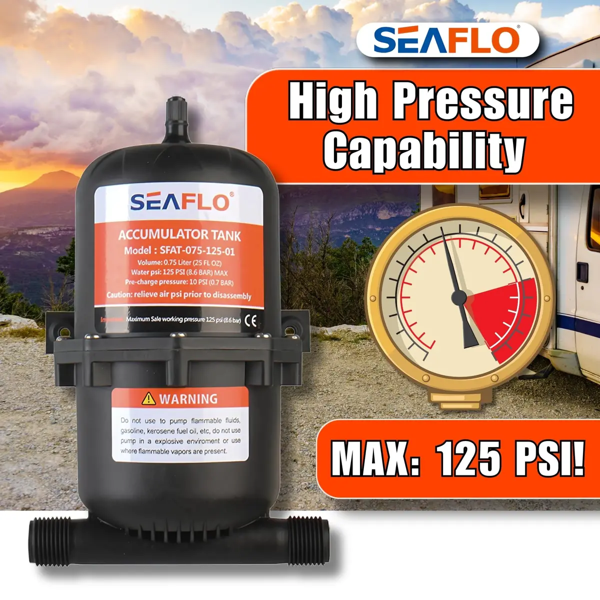 SEAFLO 0.75L (23.5 oz) Accumulator Tank | Reduces Pump Cycling & Smooths Flow for RV & Off-Grid - view 6
