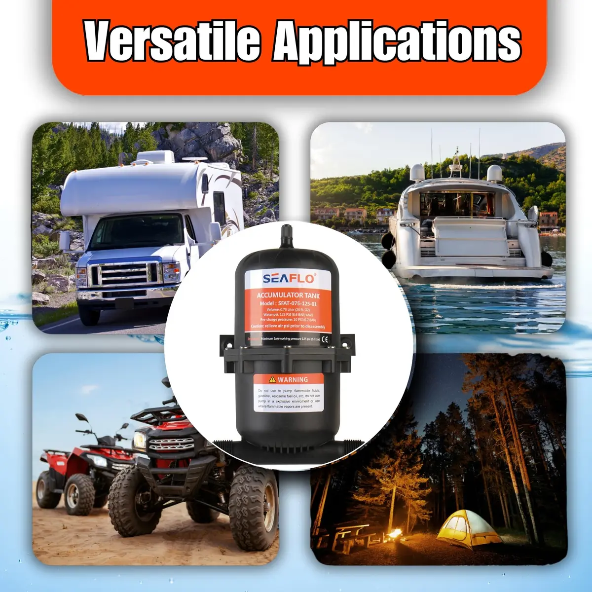 SEAFLO 0.75L (23.5 oz) Accumulator Tank | Reduces Pump Cycling & Smooths Flow for RV & Off-Grid - view 8