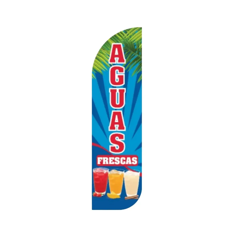 OnPoint Wares Aguas Frescas Feather Flag | Outdoor Advertising Sign for Mexican Drink Stands 11.5 ft x 3 ft Weatherproof Polyester - main product image