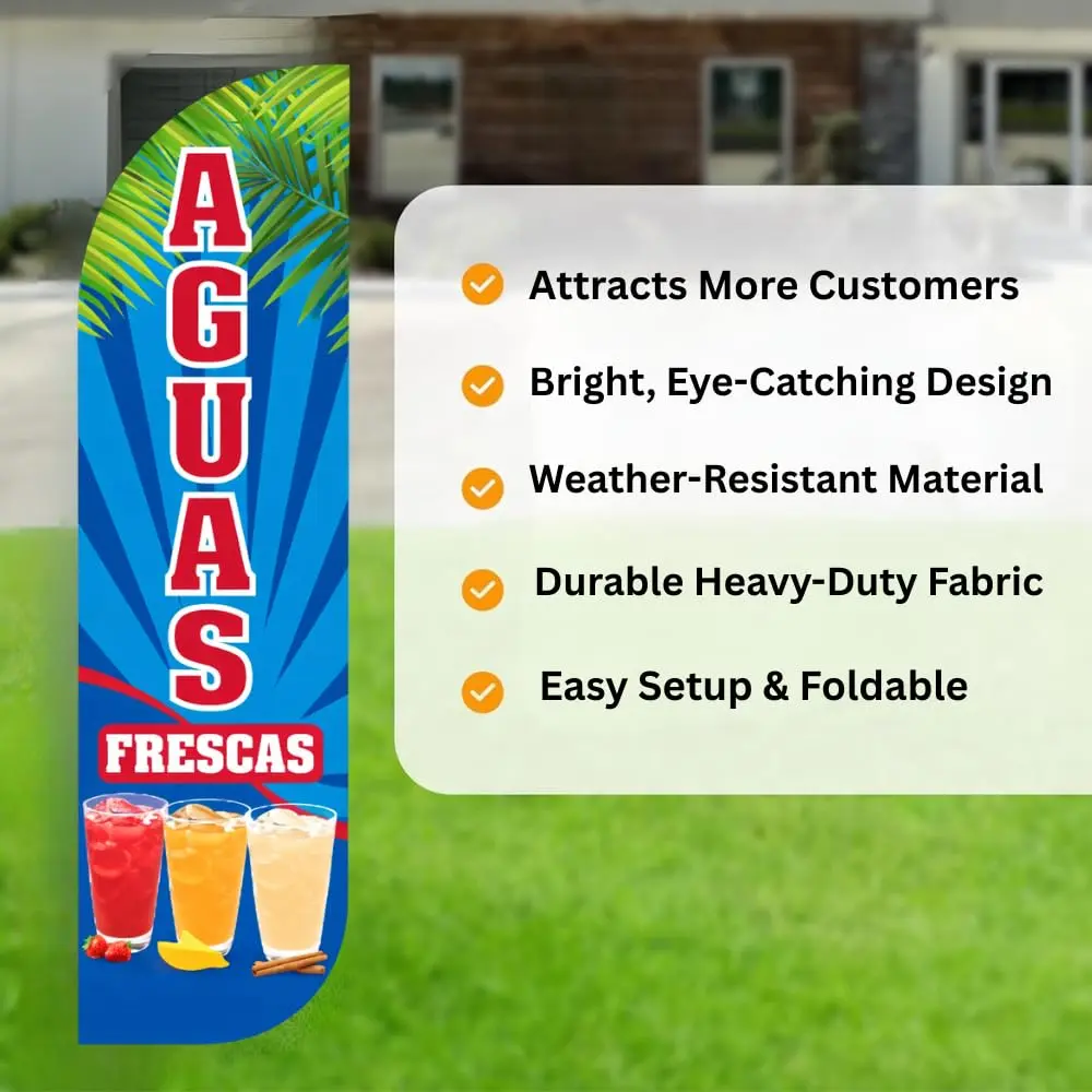 OnPoint Wares Aguas Frescas Feather Flag | Outdoor Advertising Sign for Mexican Drink Stands 11.5 ft x 3 ft Weatherproof Polyester - view 5