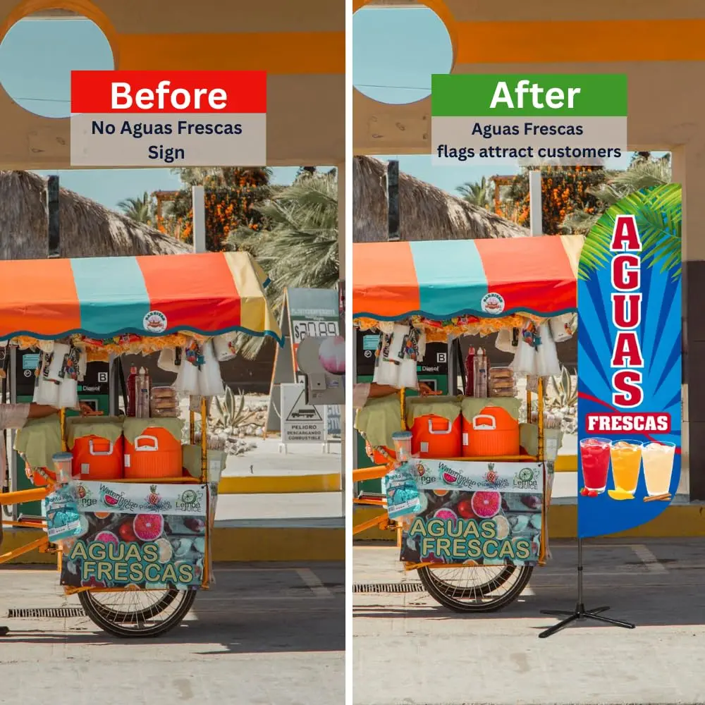 OnPoint Wares Aguas Frescas Feather Flag | Outdoor Advertising Sign for Mexican Drink Stands 11.5 ft x 3 ft Weatherproof Polyester - view 6