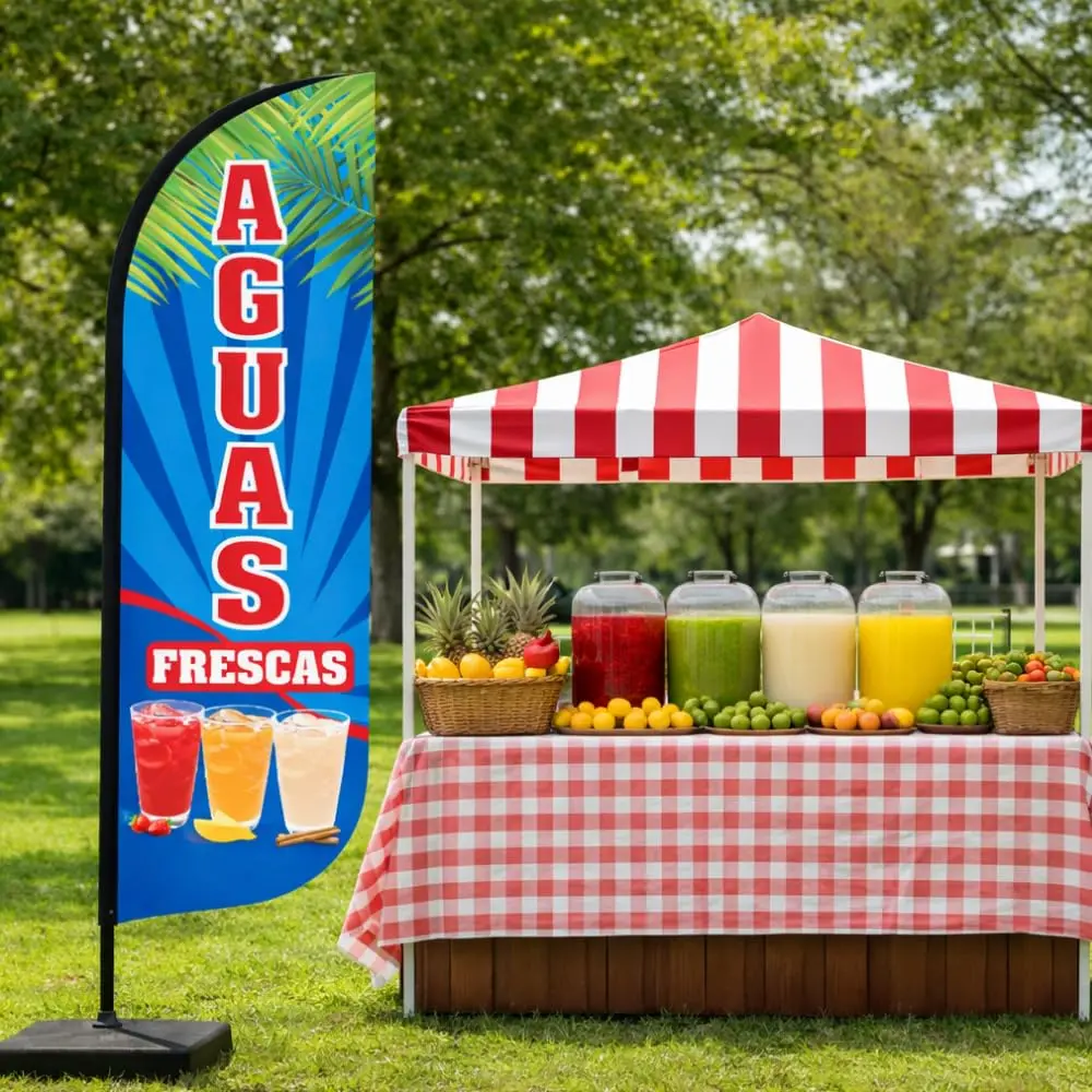 OnPoint Wares Aguas Frescas Feather Flag | Outdoor Advertising Sign for Mexican Drink Stands 11.5 ft x 3 ft Weatherproof Polyester - view 7