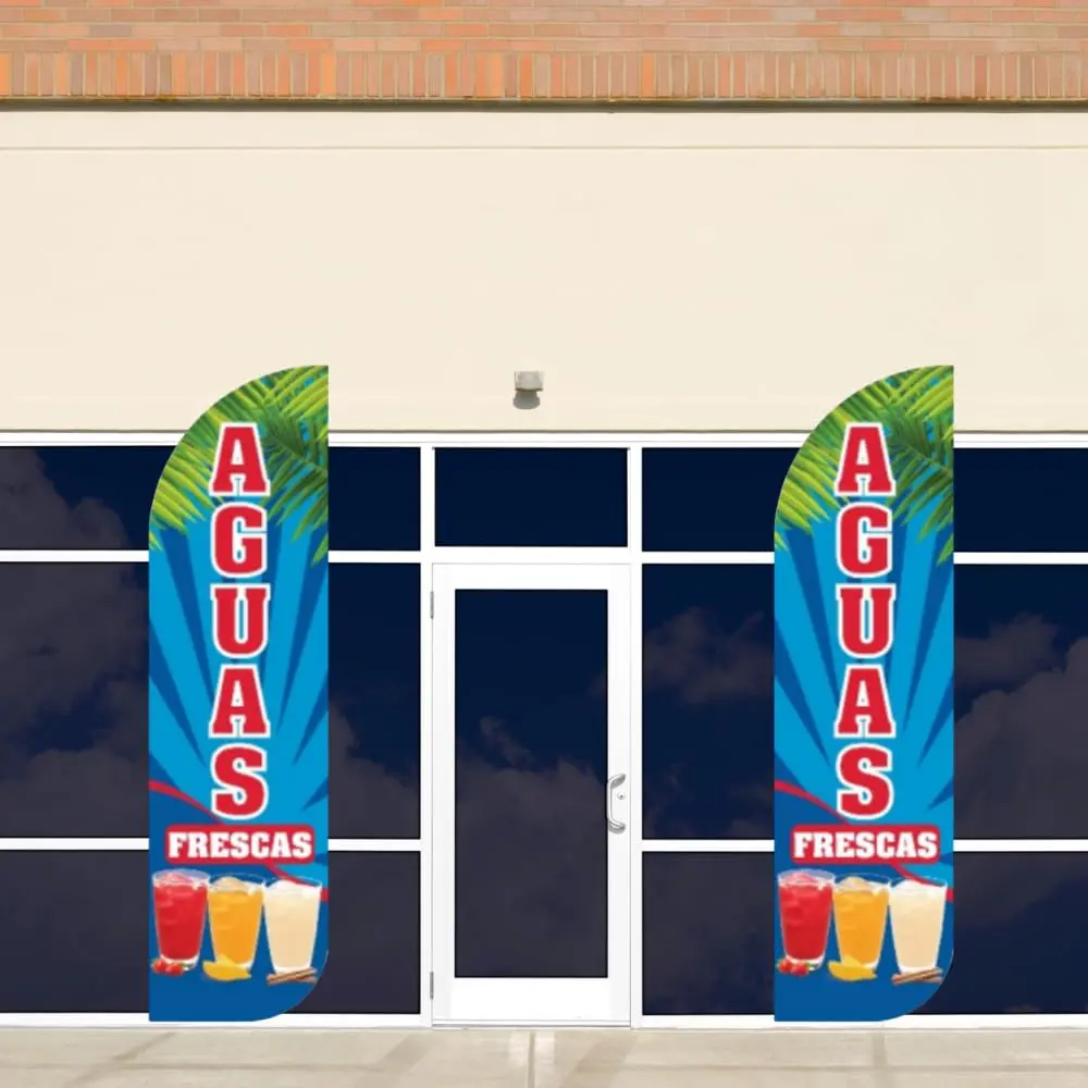 OnPoint Wares Aguas Frescas Feather Flag | Outdoor Advertising Sign for Mexican Drink Stands 11.5 ft x 3 ft Weatherproof Polyester - view 2