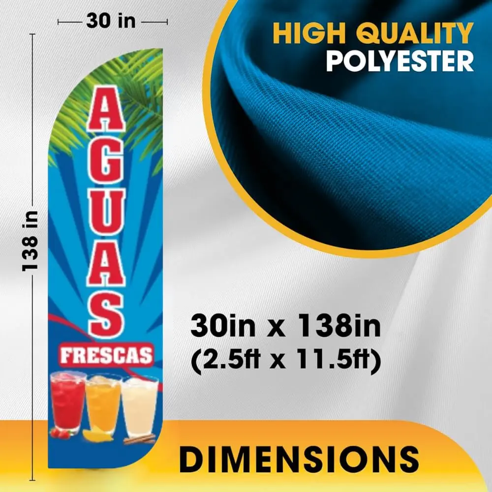 OnPoint Wares Aguas Frescas Feather Flag | Outdoor Advertising Sign for Mexican Drink Stands 11.5 ft x 3 ft Weatherproof Polyester - view 3