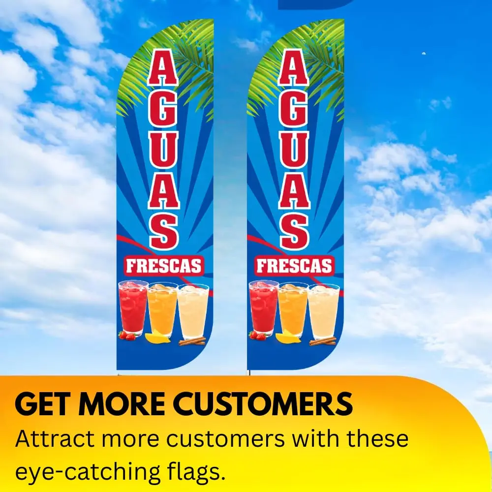 OnPoint Wares Aguas Frescas Feather Flag | Outdoor Advertising Sign for Mexican Drink Stands 11.5 ft x 3 ft Weatherproof Polyester - view 4