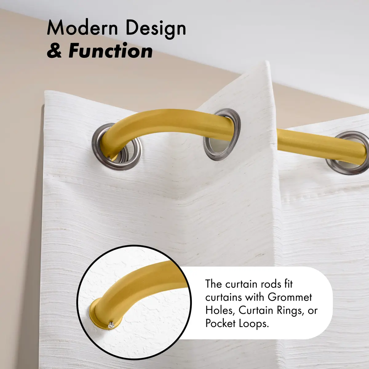 MERIVILLE 1-Inch Diameter Bay Window Curtain Rod Set | Metal, Gold Finish, Extendable from 20-72 inches - view 4