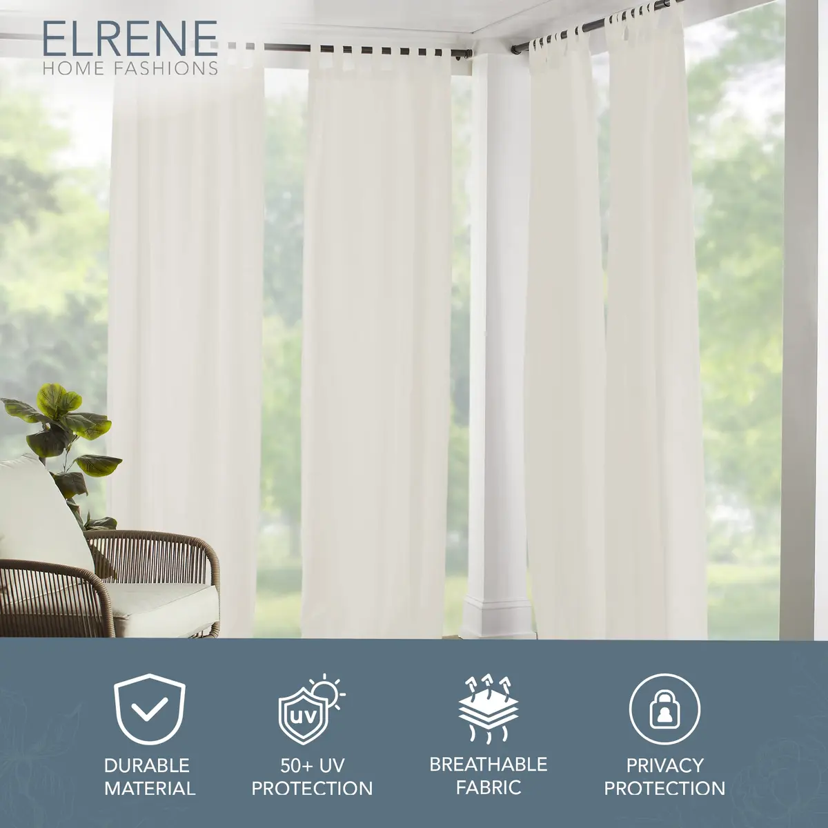 Elrene Matine Weatherproof Indoor/Outdoor Curtain Panel 52" x 84" Ivory | UV 50+ Water-Resistant Polyester - view 2
