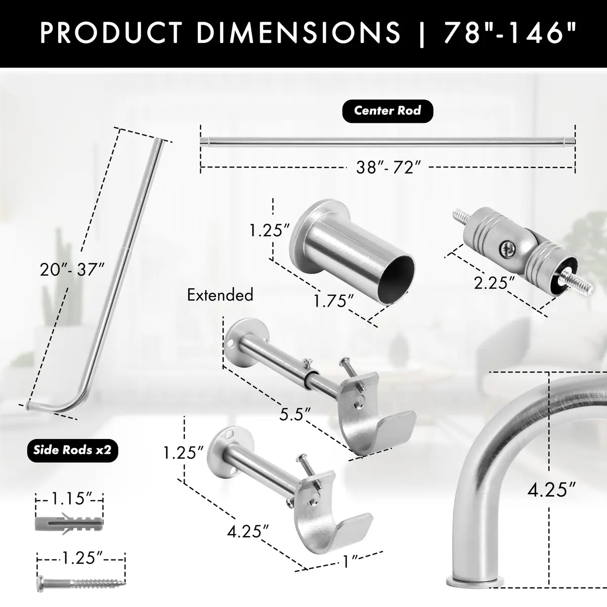 MERIVILLE 1-Inch Diameter Bay Window Curtain Rod Set for Bayview Windows, Satin Nickel Finish | Durable Metal Construction - view 5